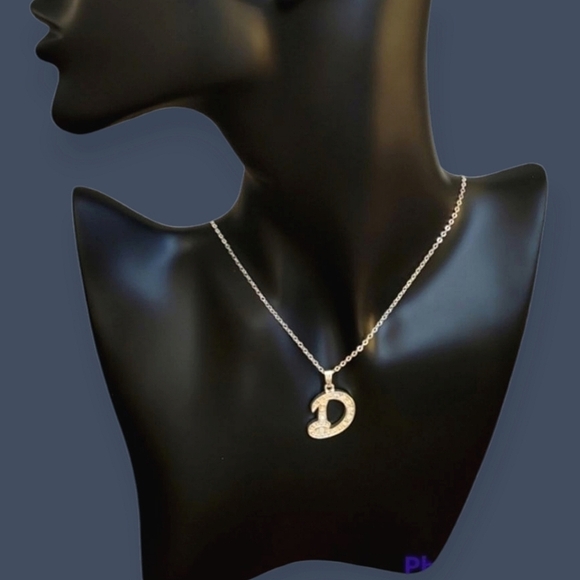 3/$30 Silvertone Initial D Monogram Silver Plated Chain Necklace - Picture 1 of 7